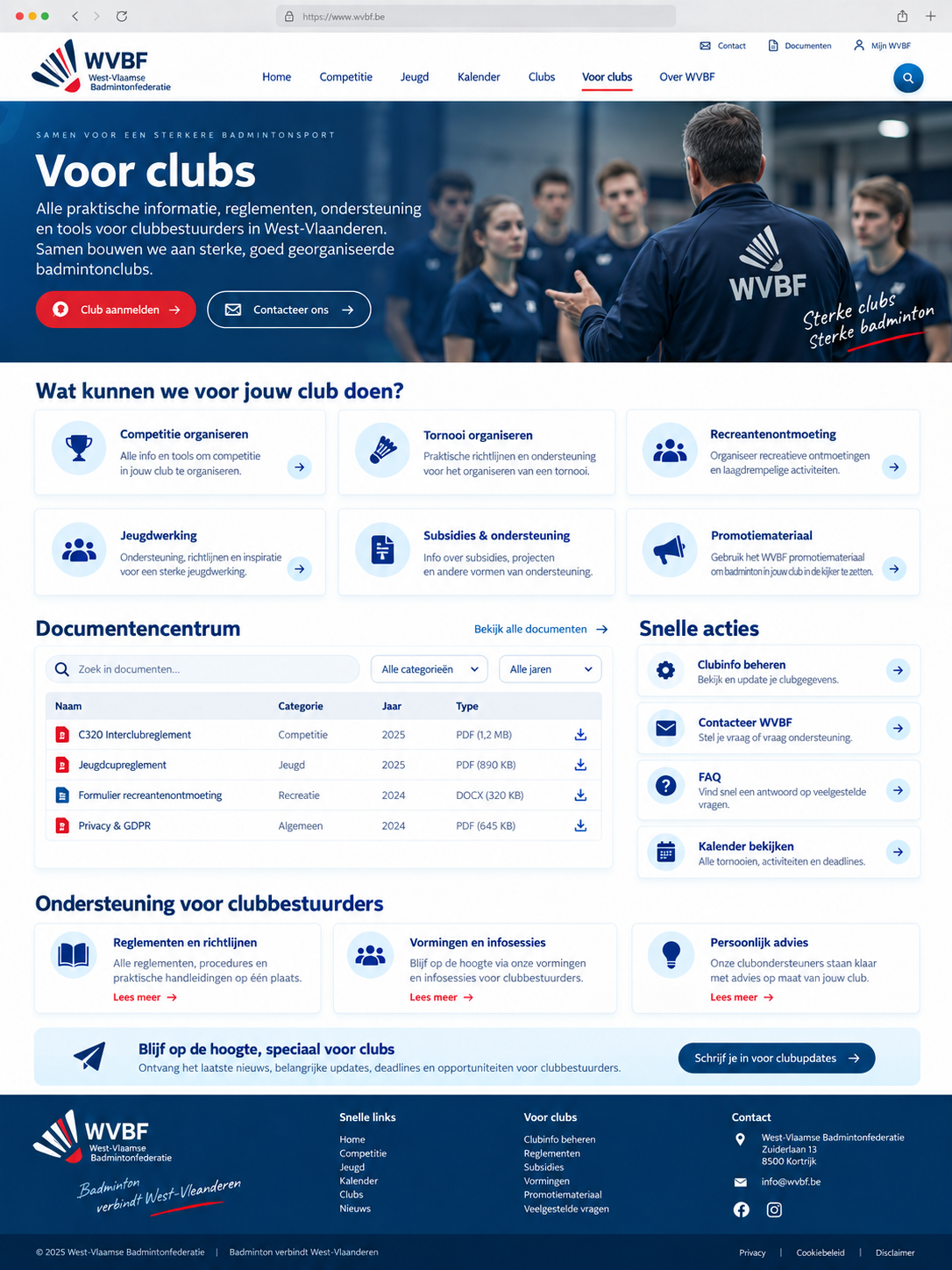 Website mock-up Club Hub